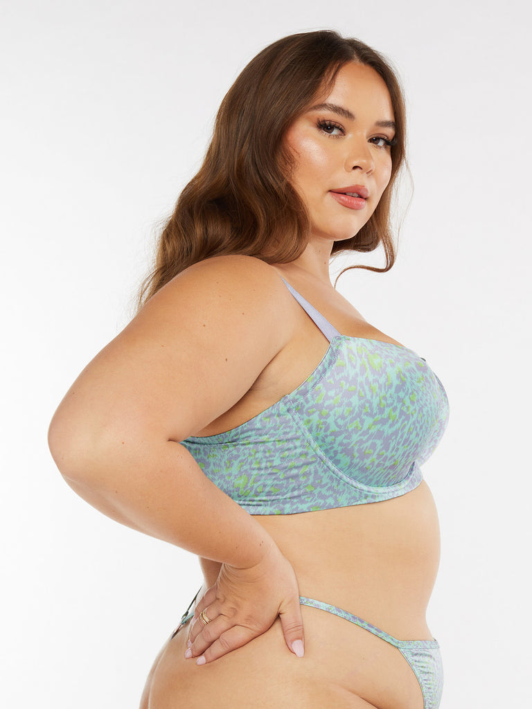 Savage Not Sorry Microfiber and Lace Half Cup Bra in Green