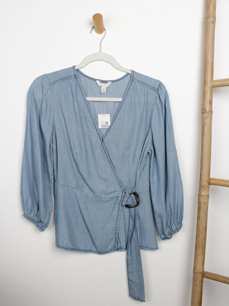 C Established 1946 Blue Blouse with Brown Buckle Detail - Thrice Divine Finds