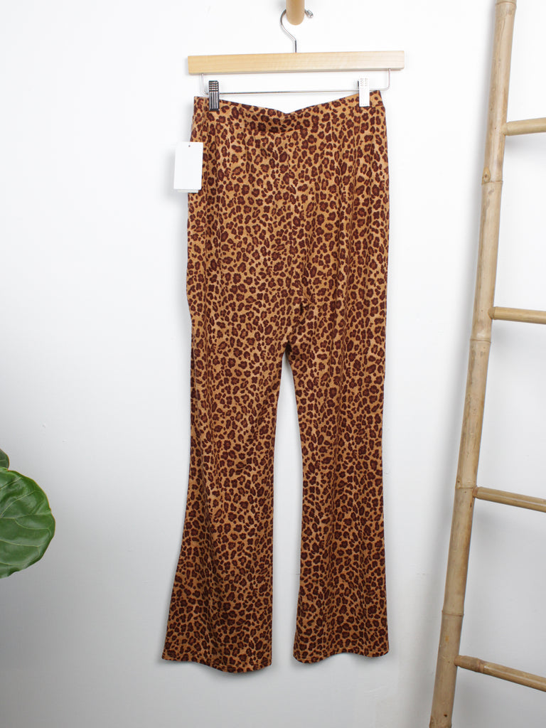 Brass Plum Leopard Print Pull-on Flare Pants In Tan-Brown Panthera - Thrice Divine Finds