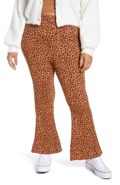 Brass Plum Leopard Print Pull-on Flare Pants In Tan-Brown Panthera - Thrice Divine Finds